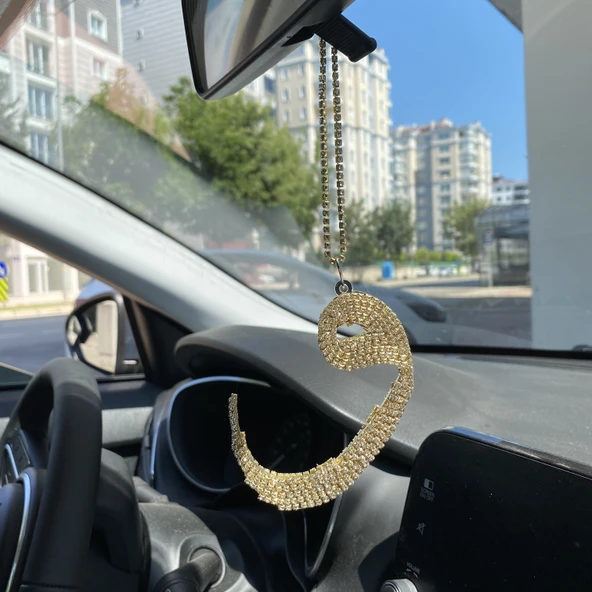 Kristal Taşlı Vav Lafzı Dikiz Ayna Süsü Altın ürün görseli 1