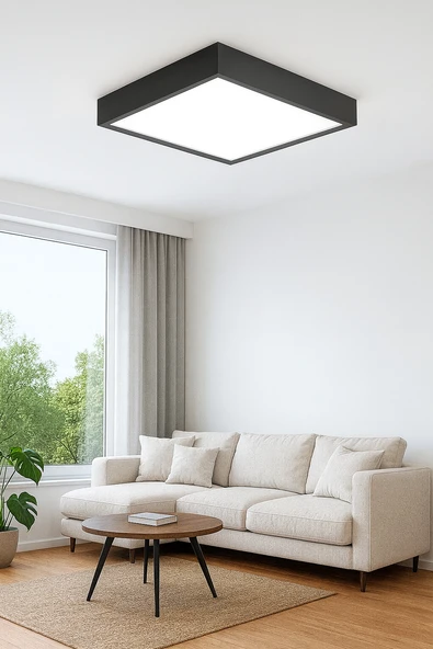 Ahşap Antrasit Çerçeveli Led Avize 60 60 cm 6500K Beyaz ışık ürün görseli 1