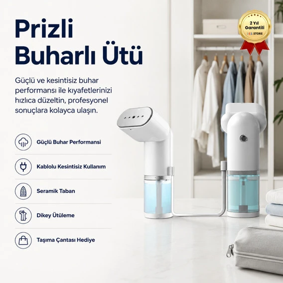 HZL Prizli Buharlı Ütü  Güçlü ve Kesintisiz Buhar Performansı Kablolu Kullanım Profesyonel Sonuçlar  Taşıma Çantası Hediye ürün görseli 1