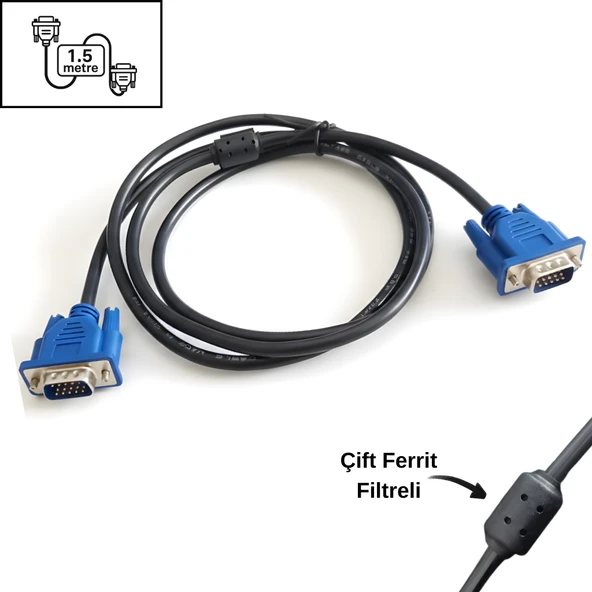 Gabble 1.5M VGA KABLOSU 3+2 LUX - Çift Ferrit Filtreli HD Monitör/Projeksiyon Uyumlu ürün görseli 1