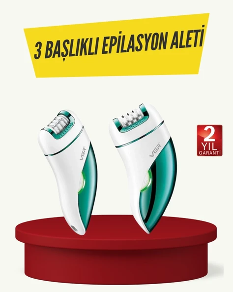 Profesyonel 3 in 1 Epilasyon Cihazı LED Aydınlatmalı Suya Dayanıklı Şarjlı VGR Epilatör ürün görseli 1