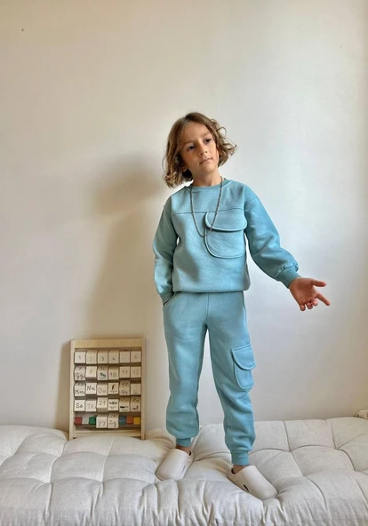 ERKEK ÇOCUK KARGO CEPLİ 3 İP EŞOFMAN TAKIMI ürün görseli 1