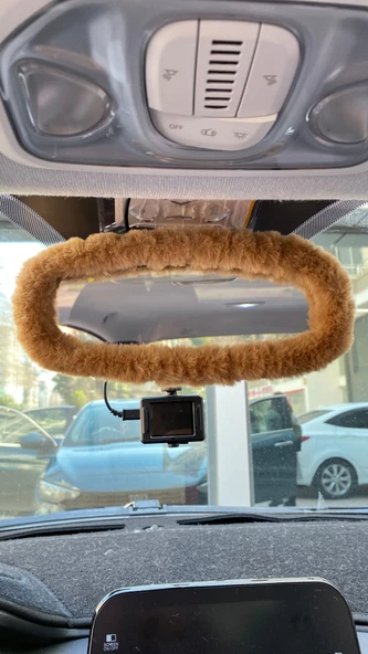 Peluş Dikiz Ayna Kılıfı Süs Kahverengi ürün görseli 1
