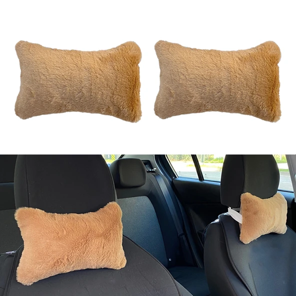 Yumuşak Peluşlu Ortopedik Araba Seyahat Boyun Yastığı 2'li Kahverengi ürün görseli 1