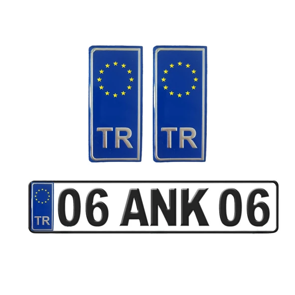 TR Avrupa Birliği Plaka Arması Metal Etiket Sticker Mavi 2'li ürün görseli 1