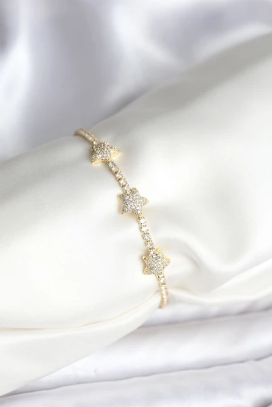 Yıldız Model Zirkon Taşlı Gold Renk Pirinç Su Yolu Kadın Bileklik - EBJ251201W38602 ürün görseli 1