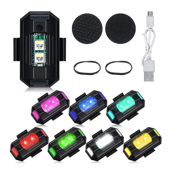 Mini Led Flash 7 Renk RGB USB Şarjlı Araba Motosiklet Bisiklet Drone Uyumlu ürün görseli 1
