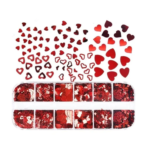 Kırmızı Tırnak Süsleme Folyo Pulları Kalp Dizayn Nail Art ürün görseli 1