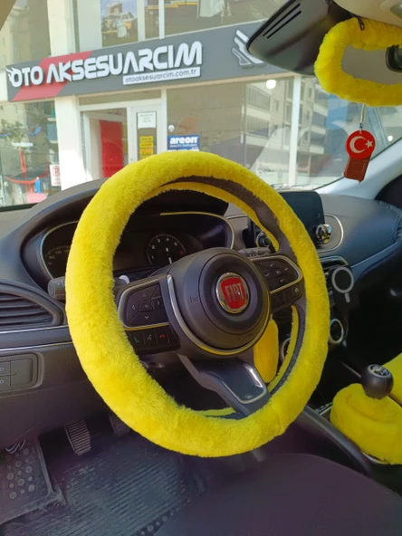 Yumuşak Tüylü Peluş Direksiyon Kılıfı Sarı ürün görseli 1