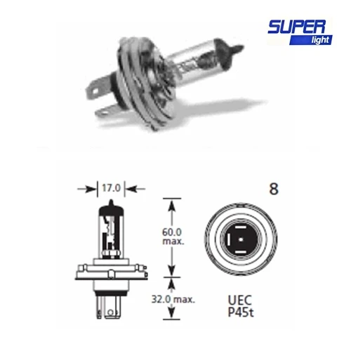 Super Light H4 Halojen Far Ampülü 12 Volt 100/90 Watt ürün görseli 1