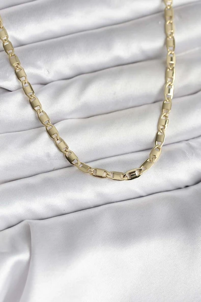 14K Gold Renk Kaplama Plaka Ezme Model Zincirli CM Kadın Kolye TJ-BKO10743 ürün görseli 1