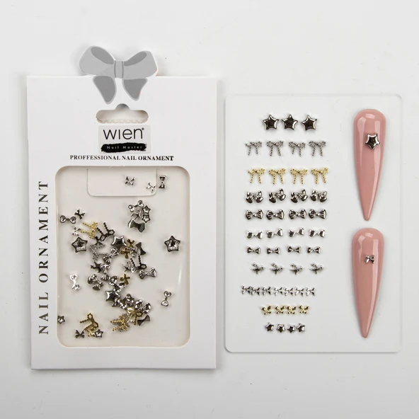 48li Yıldız ve Kurdele Metal Tırnak Süsleme Charm Nail Art Charm Taşları WN-520 ürün görseli 1