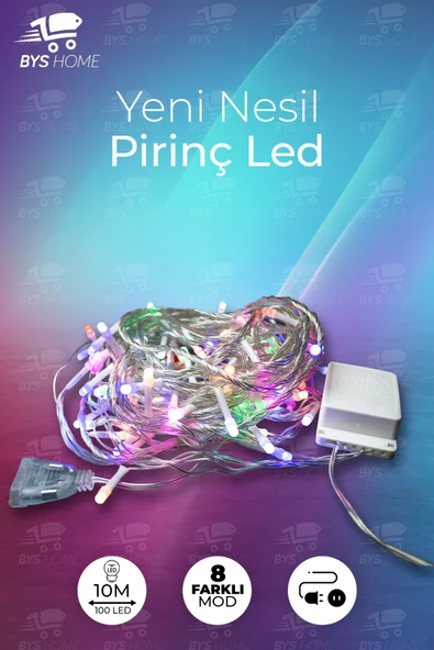 8 Fonksiyonlu 100 Ledli 10 M Fişli Led Dekor Lambası Rgb Renk Dekoratif Yılbaşı Ağacı Işığı ürün görseli 1