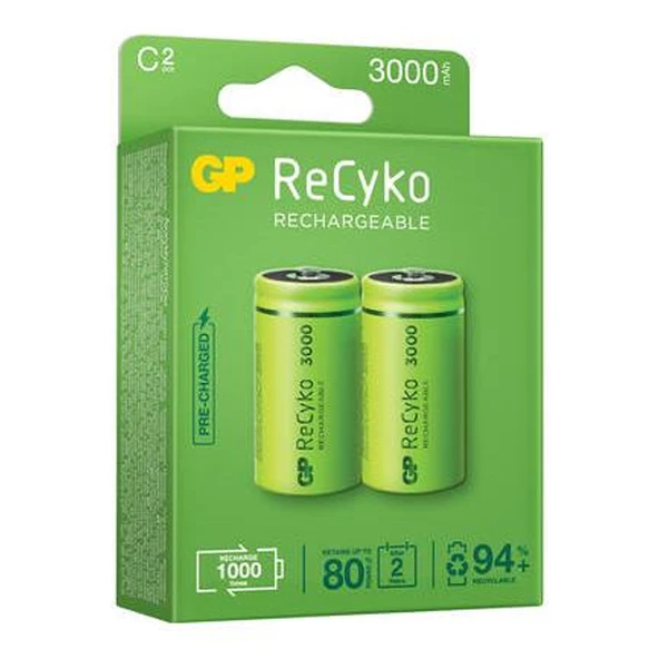 GP 1.2 VOLT - 3000 MAH NI-MH ORTA C BOY ŞARJLI PİL 2'LI PAKET ürün görseli 1