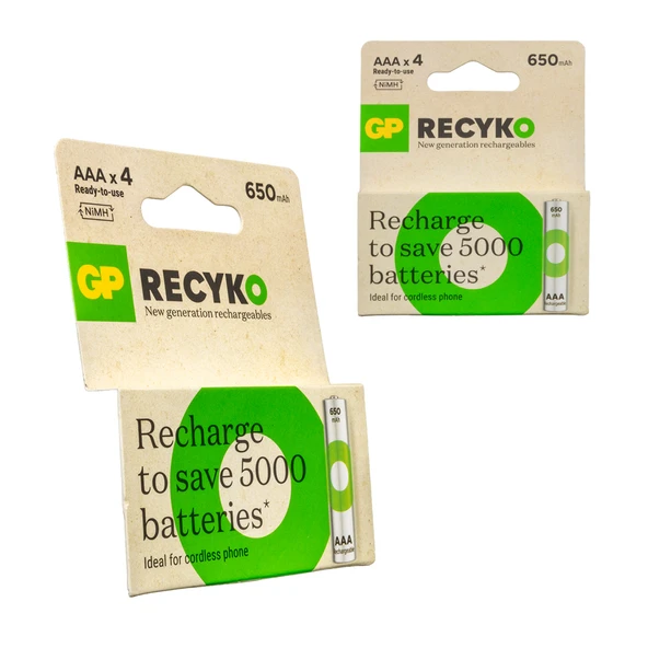 GP RECYKO 650 MAH R03 AAA ŞARJLI 4'LÜ İNCE KALEM PİL GP65AAAHCER21-2TLB2 ürün görseli 1