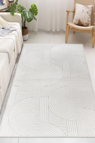 Yumuşak Dokulu İskandinav Dekoratif Kaymaz Taban Yıkanabilir Yolluk Antre Hol Halısı Salon Halısı 200 x 290 cm Beyaz ürün görseli 1