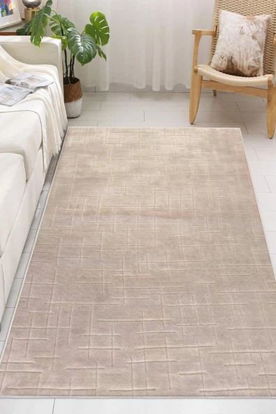 Yumuşak Dokulu İskandinav Dekoratif Kaymaz Taban Yıkanabilir Yolluk Antre Hol Halısı Salon Halısı 100 x 400 cm Krem ürün görseli 1
