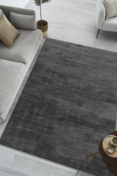 Yumuşak Dokulu İskandinav Dekoratif Kaymaz Taban Yıkanabilir Yolluk Antre Hol Halısı Salon Halısı 40 x 60 cm Antrasit ürün görseli 1