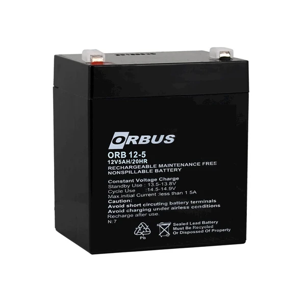 ORBUS ORB12-5 12 VOLT - 5 AMPER KURU AKÜ (90 X 70 X 101 MM) ürün görseli 1