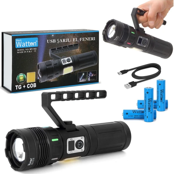 Watton WT-703 15.000 Lümen TG+COB LED Şarjlı El Feneri ürün görseli 1