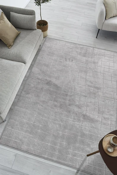 Yumuşak Dokulu İskandinav Dekoratif Kaymaz Taban Yıkanabilir Yolluk Antre Hol Halısı Salon Halısı 200 x 300 cm Gri ürün görseli 1