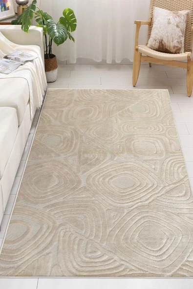 Yumuşak Dokulu İskandinav Dekoratif Kaymaz Taban Yıkanabilir Yolluk Antre Hol Halısı Salon Halısı 80 x 200 cm Krem ürün görseli 1