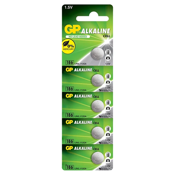GP 186 LR43 ALKALİN 1.5 VOLT DÜĞME PİL (186F-2C5)(5'Lİ PAKET) ürün görseli 1