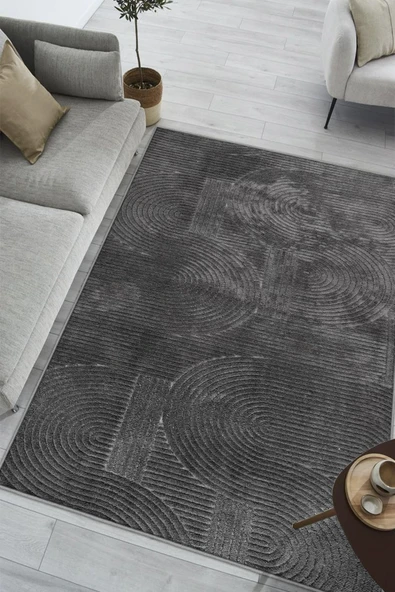 Yumuşak Dokulu İskandinav Dekoratif Kaymaz Taban Yıkanabilir Yolluk Antre Hol Halısı Salon Halısı 40 x 60 cm Antrasit ürün görseli 1