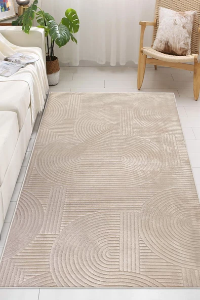 Yumuşak Dokulu İskandinav Dekoratif Kaymaz Taban Yıkanabilir Yolluk Antre Hol Halısı Salon Halısı 100 x 150 cm Krem ürün görseli 1