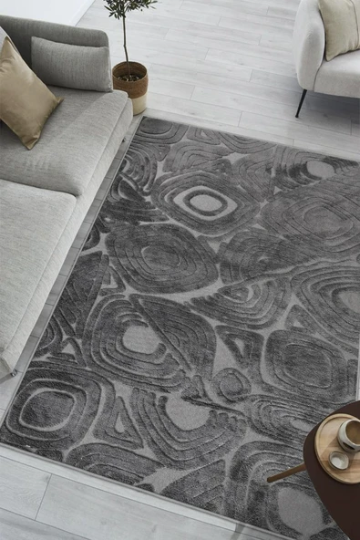 Yumuşak Dokulu İskandinav Dekoratif Kaymaz Taban Yıkanabilir Yolluk Antre Hol Halısı Salon Halısı 100 x 200 cm Antrasit ürün görseli 1