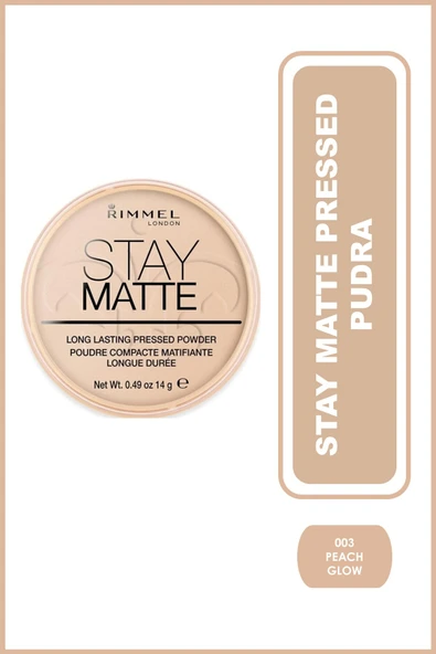 RIMMEL LONDON Pudra - Stay Matte Pressed Powder 003 Peach Glow 14 g 3607345064529 ürün görseli 1