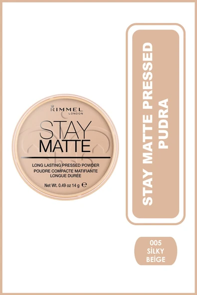 RIMMEL LONDON Pudra - Stay Matte Pressed Powder 005 Silky Beige 14 g 3607345064543 ürün görseli 1