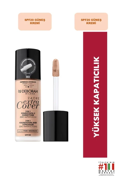 Deborah 24 Ore Extra Cover Fondöten No: 02 Beige ürün görseli 1