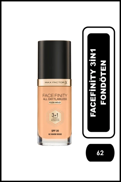 Max Factor Fondöten - FaceFinity All Day Flawless Foundation 62 Warm Beige 3614227923409 ürün görseli 1