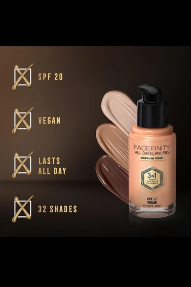 Max Factor Fondöten Facefinity Foundation All Day Flawless 77 Soft Honey - Resim 7