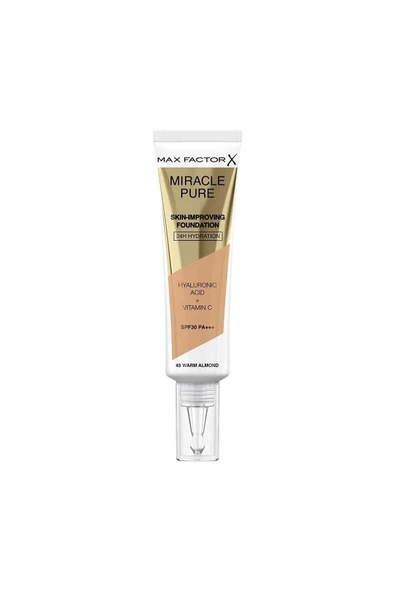 Max Factor MIRACLE PURE FONDÖTEN 45 WARM ALMOND - Resim 2
