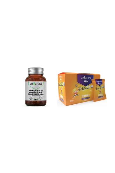 Venatura Koenzim Q10, Alfa Lipoik Asit 60 Kapsül + Venatura Kids Vitamin C 30 Saşe ürün görseli 1