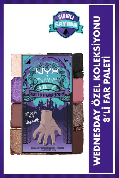 NYX Professional Makeup Wednesday Özel Koleksiyonu 8'li Göz Farı Paleti ürün görseli 1