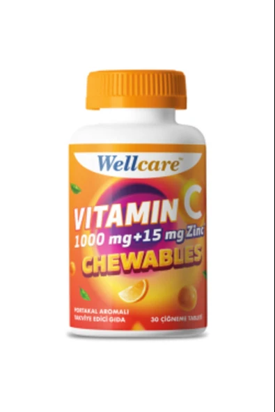 Wellcare Vitamin C 1000 mg + Çinko 15 mg 30 Çiğneme Tableti ürün görseli 1