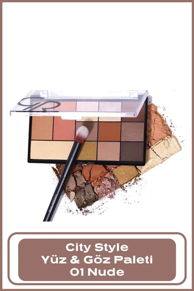 Golden Rose City Style Face and Eye Palette - 01 Warm Nude -  Işıltılı Yüz & Göz Paleti ürün görseli 1