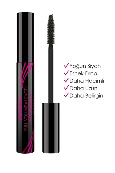 Golden Rose Essential Full Volume Length Intense Black Mascara Hint Yağı İçerikli Hacim Veren Maskara 9 ml ürün görseli 1