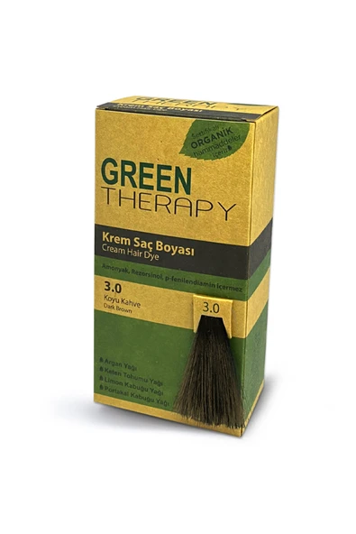 Green Therapy Krem Saç Boyası 3.0 Koyu Kahve ürün görseli 1