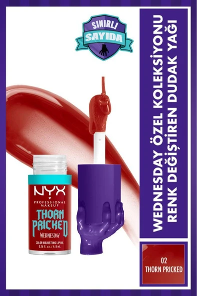 NYX Professional Makeup Wednesday Özel Koleksiyonu Renk Değiştiren Dudak Yağı - 02 Thorn Pricked ürün görseli 1