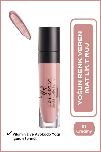 Golden Rose Longstay Liquid Matte Lipstick 01 Avokado Yağlı Kalıcı Likit Mat Ruj 5,5 ml ürün görseli 1