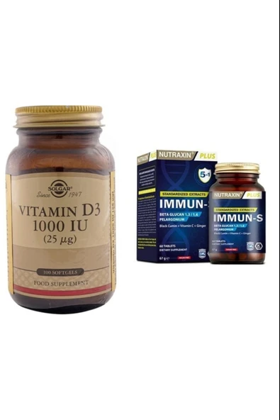 Nutraxin Immun-s Bağışıklık Destekleyici+Solgar Vitamin D3 1000 Vitamini ürün görseli 1