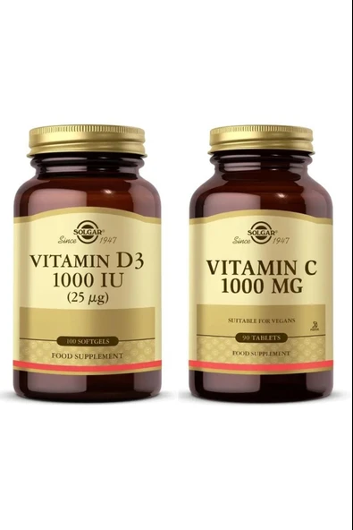 Solgar Vitamin D3 1000ıu 100 Kapsül + Solgar Vitamin C 1000 mg 90 Tablet ürün görseli 1