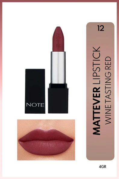 NOTE Mattever Lipstick Yarı Mat Saten Bitişli Ruj 12 Wine Tasting Red - Mor ürün görseli 1