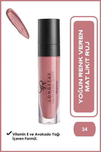 Golden Rose Longstay Liquid Matte Lipstick 34 Avokado Yağlı Kalıcı Likit Mat Ruj 5,5 ml ürün görseli 1