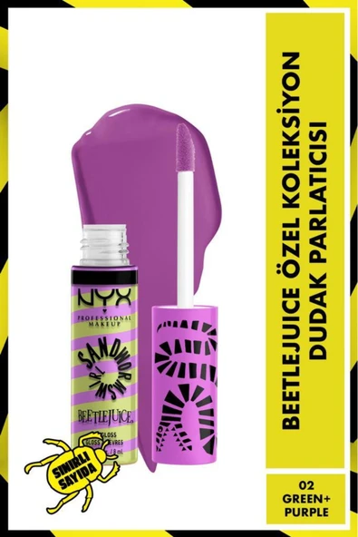 NYX Professional Makeup Beetlejuice Özel Koleksiyon Dudak Parlatıcısı - 02 Green + Purple ürün görseli 1