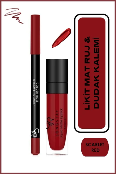 Golden Rose Matte Lip Kit Scarlet Red Avokado ve Pamuk Yağlı Mat Ruj & Dudak Kalemi 5,5 ml + 1,6 g ürün görseli 1